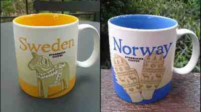 2 Original Starbucks City Mugs 16 oz SWEDEN & NORWAY Series 2016-2017 - Sold on eBay Nov, 29th 2018 for $42.00