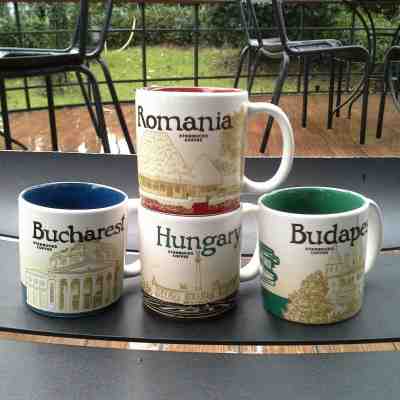 4 Demitasse Starbucks City Mug 3 oz Mini Icon ROMANIA BUCHAREST HUNGARY BUDAPEST - Sold on eBay Nov, 9th 2018 for $48.00