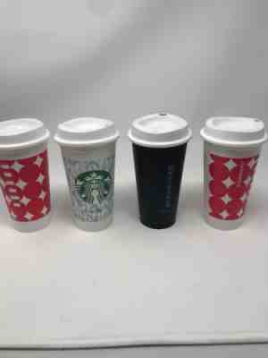 STARBUCKS REUSABLE TRAVEL TO GO PLASTIC CUP 16OZ-GRANDE COFFEE Set Of 4 - Sold on eBay Dec, 15th 2018 for $12.99