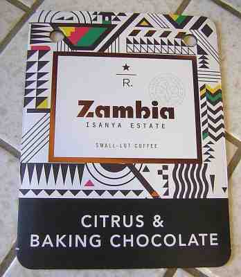 Starbucks Small Lot Coffee Display Sign ~ Zambia Isanya Estate ~ Very Rare   - Sold on eBay Sep, 26th 2018 for $3.50