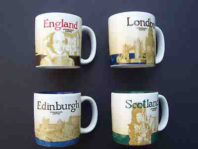 4- Starbucks 3oz. demitasse mugs- Edinburgh Scotland London England - Sold on eBay Dec, 15th 2018 for $41.00
