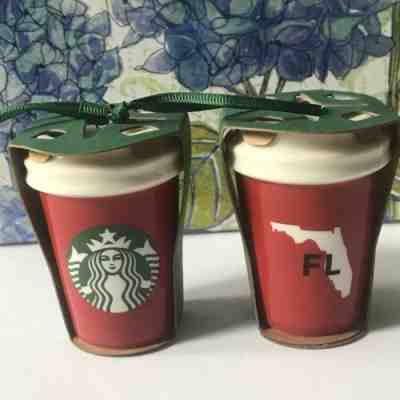 Starbucks Ornament Siren Florida NIB Set Of 2 Burgundy Ceramic Christmas Cup  - Sold on eBay Dec, 14th 2018 for $8.50