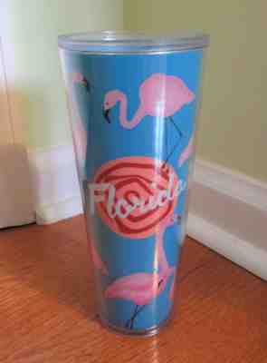 STARBUCKS FLORIDA PINK FLAMINGO Clear Plastic 24 Oz TUMBLER TRAVEL 2014 - Sold on eBay Dec, 12th 2018 for $12.97