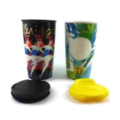 Starbucks Ceramic Tumblers Travel Mugs Hawaii And Las Vegas Showgirls Lot of 2 - Sold on eBay Dec, 14th 2018 for $44.99