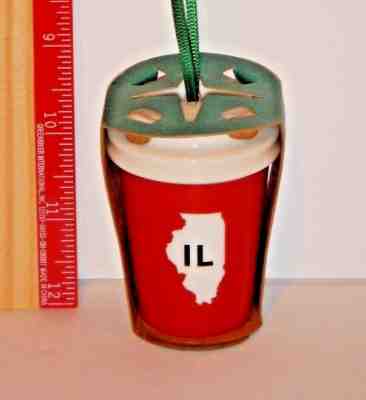 Starbucks Christmas Ornament Ceramic IL Illinois MAP 2016 Red Cup 2.5in Tall  - Sold on eBay Dec, 12th 2018 for $7.50