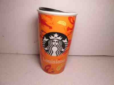 Louisiana Starbucks Mug Double Wall Travel Tumbler Ceramic Lobsters Orange/Red - Sold on eBay Oct, 7th 2018 for $19.99