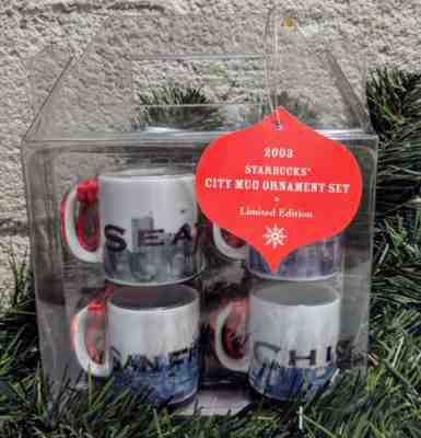 2003 STARBUCKS City Mug Ornament Set NEW YORK SEATTLE CHICAGO SAN FRANCISCO NIP - Sold on eBay Dec, 5th 2018 for $21.00