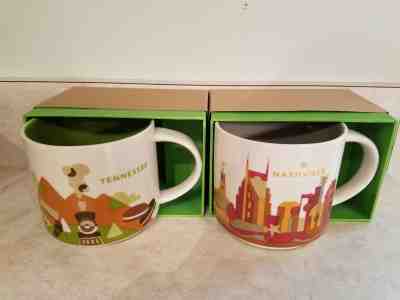 Starbucks PAIR Nashville & Tennessee YAH You Are Here 14oz Mugs RETIRED - NEW! - Sold on eBay Dec, 14th 2018 for $44.95