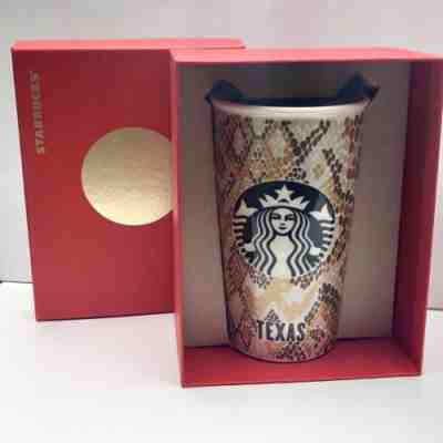 NIB STARBUCKS 2015 Snakeskin Texas Porcelain Travel Tumbler Coffee Cup Mug 12oz - Sold on eBay Dec, 12th 2018 for $36.99