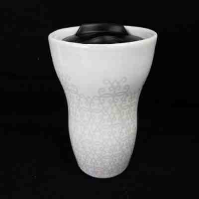 Limited Edition 2015 Starbucks Travel Tumbler 9 fl oz White Gray Damask - Sold on eBay Dec, 16th 2018 for $28.95