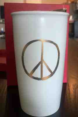 Limited Edition NIB  Starbucks 2015  Gold Foil  PEACE SIGN Travel Tumbler   - Sold on eBay Dec, 13th 2018 for $29.00