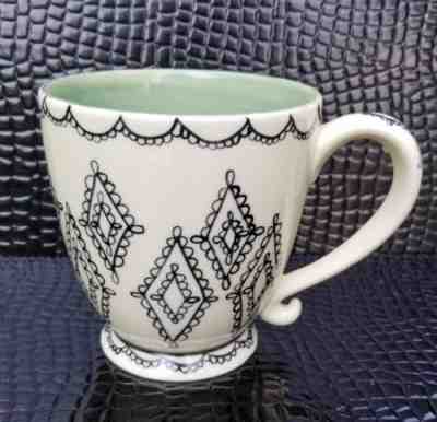 Starbucks 2002 Barista Coffee Mug Black Lace Scallops & Diamonds Green Interior - Sold on eBay Dec, 16th 2018 for $19.99