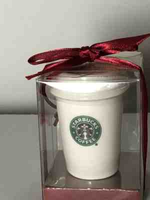 Starbucks Coffee Ornament 2004 Ceramic Holiday White mini Cup Logo Original Box - Sold on eBay Dec, 6th 2018 for $10.00