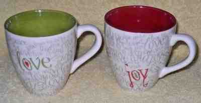 2 Starbucks Cup Mug 2005 Christmas JOY , LOVE  - Sold on eBay Dec, 17th 2018 for $14.99