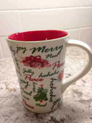 Starbucks 2007 Holiday Words of Christmas Coffee Mug 12 Fl. Oz. Red Interior - Sold on eBay Dec, 16th 2018 for $7.95