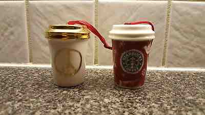 2 - Starbucks Coffee Holiday Collectible Ornaments - 2015 peace & 2008 reindeer - Sold on eBay Dec, 16th 2018 for $14.99