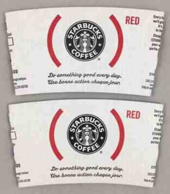 2 Red Global Fund Charity Starbucks Coffee Company Canada Sleeve 2008 New Lot - Sold on eBay Dec, 16th 2018 for $10.00