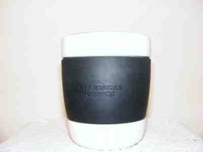 Starbucks Cup Mug No Handle White Black Silicone Rubber Grip 12 oz - Sold on eBay Dec, 16th 2018 for $10.56