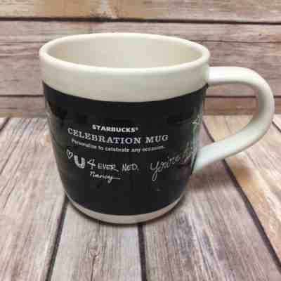 Starbucks Coffee Mug 2009 Celebration Black White Chalkboard Cup 18 fl oz  - Sold on eBay Dec, 12th 2018 for $12.49