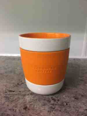 Starbucks 2009 Orange White Ceramic Tumbler 12oz Cup Mug Rubber Grip No Handle - Sold on eBay Dec, 11th 2018 for $17.99