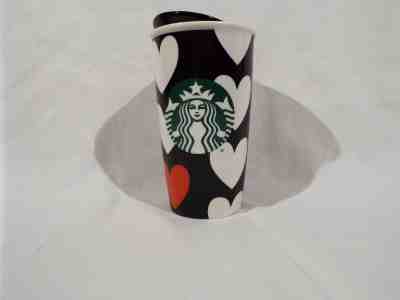 Starbucks Limited Edition 12oz Mug 2015 Travel Tumbler White Black One Red Heart - Sold on eBay Dec, 16th 2018 for $19.88