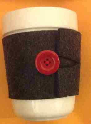Starbucks White Ceramic Grey Wool Felt Sleeve Red Button Coffee Cup Mug 14 oz - Sold on eBay Dec, 16th 2018 for $17.50