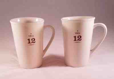 Starbucks White Ceramic Mugs Tall 12 Ozs Set of Two 2010 Coffee Tea Cup - Sold on eBay Dec, 16th 2018 for $16.95