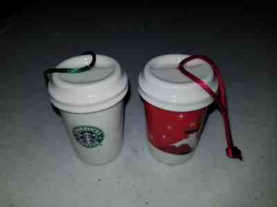 Lot Of 2 Starbucks Mini Mug Holiday Christmas 2011 Ceramic Ornaments Collectible - Sold on eBay Dec, 17th 2018 for $6.00
