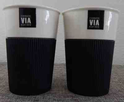 Starbucks VIA Ready To Brew Lot of 2 Travel Mugs 2011 Green No Lids Rubber Grip - Sold on eBay Dec, 16th 2018 for $24.99
