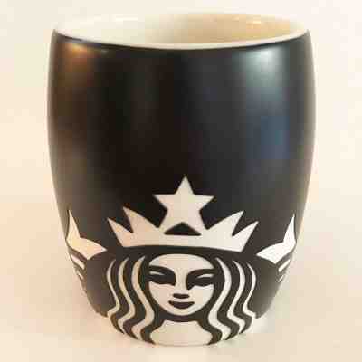 Starbucks Coffee Matte Black Mug Cup Etched Mermaid Siren Barrel Shaped 2011 - Sold on eBay Dec, 16th 2018 for $9.95