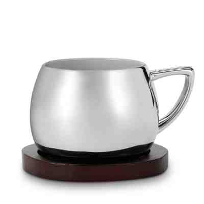 STARBUCKS  2013 Silver mirror holiday coffee tea cup mug with wood coaster    - Sold on eBay Dec, 16th 2018 for $10.00