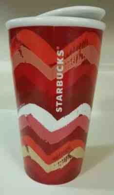 STARBUCKS 2014 RED CHEVRON 10 0Z CERAMIC TRAVEL TUMBLER COFFEE MUG - EUC - Sold on eBay Dec, 17th 2018 for $9.00