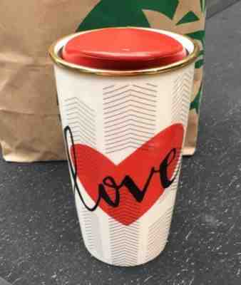 Starbucks 2015 Love Heart Valentine's Day Double Wall Ceramic Travel Mug Tumbler - Sold on eBay Dec, 17th 2018 for $24.99