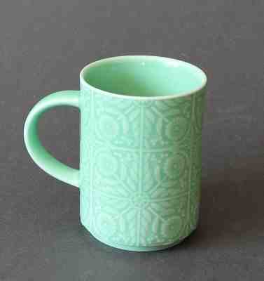 STARBUCKS - 2017 Green Floral Embossed COFFEE CUP MUG 12 oz - Sold on eBay Dec, 17th 2018 for $14.99