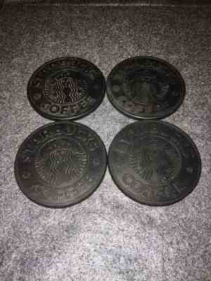 Set of 4 black rubber Starbucks old mermaid logo coasters made in Canada - Sold on eBay Nov, 26th 2018 for $9.99