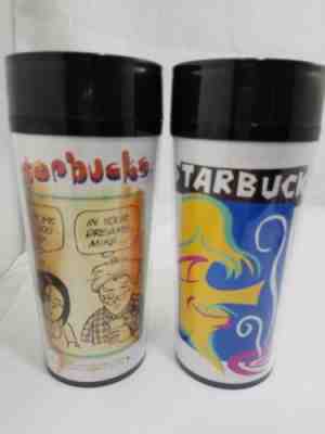 Set of 2 GB Trudeau STARBUCKS 16oz Doonesbury  Coffee Tumbler hot cup comic mug - Sold on eBay Dec, 16th 2018 for $24.10