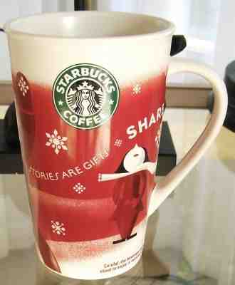 STARBUCKS "SHARE" HOLIDAY TALL COFFEE TEA MUG CUP 16 oz. NEW BONE CHINA 2010 - Sold on eBay Dec, 10th 2018 for $8.80