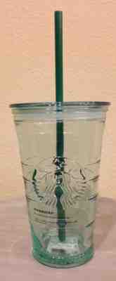 Starbucks Recycled Glass Cold Cup Tumbler 16 oz Mug & Straw made in Spain - Sold on eBay Nov, 22nd 2018 for $19.70