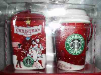 STARBUCKS Coffee To Go Cup & Coffee Blend Bag Christmas Ornaments 2007 NEW 2 pcs - Sold on eBay Dec, 4th 2018 for $22.00
