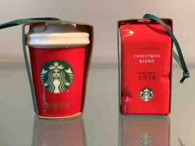 New STARBUCKS Coffee Christmas Ornaments 2016 To Go Cup & Coffee Blend Bag - Sold on eBay Dec, 2nd 2018 for $19.99