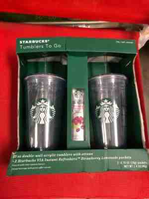 NEW Starbucks Tumblers To Go 20 oz 2 Tumblers w/ Straws + Refreshers | O6409-L2 - Sold on eBay Nov, 22nd 2018 for $23.99