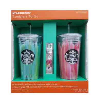 NEW Starbucks Tumblers To Go 2 x 20 oz douible wall acrylic w/ Straws, VIA Berry - Sold on eBay Nov, 21st 2018 for $25.99
