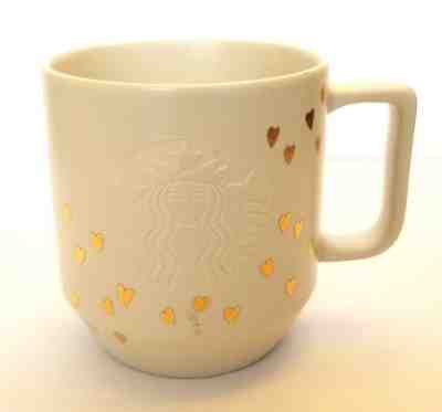 Starbucks Mug 12 oz Ivory Gold Hearts Mermaid Siren Etched Coffee Tea Cup NEW - Sold on eBay Dec, 14th 2018 for $6.95