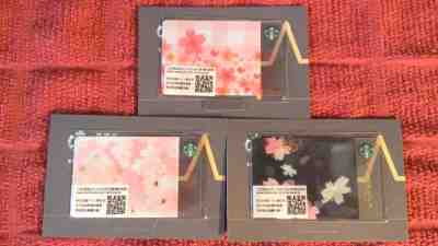 2018 Starbucks Taiwan SAKURA TRIO Beautiful Gift Cards (3) w/3 Core Sleeves - Sold on eBay Nov, 28th 2018 for $13.88