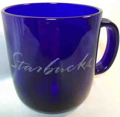Starbucks Coffee Cobalt Blue Glass Etched Script Large 20 Ounce Mug Cup - Sold on eBay Dec, 16th 2018 for $10.00