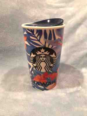 Starbucks Hawaii Aloha 12 oz Ceramic Tumbler Blue Leaf Orange Flower 2015 - Sold on eBay Dec, 4th 2018 for $26.00