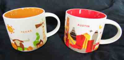 Starbucks You Are Here Collection 2 Ceramic Coffee Mugs Austin + Texas 14 oz. - Sold on eBay Nov, 2nd 2018 for $19.99