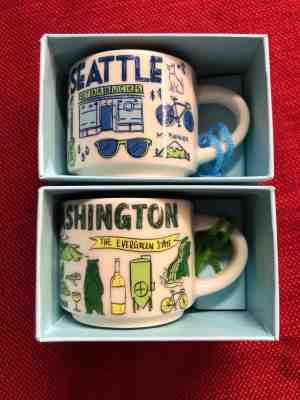 2 NEW STARBUCKS BEEN THERE ORNAMENT CUPS SEATTLE WASHINGTON - Sold on eBay Nov, 16th 2018 for $24.99