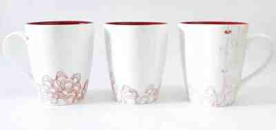 STARBUCKS Coffee Mugs Valentines 2009 Love Heart Strings Bone China Set 3 x 18oz - Sold on eBay Feb, 14th 2019 for $50.00