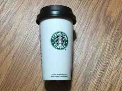Starbucks 2009 12oz Coffee Mug Cup White Ceramic Travel Tall Tumbler Locking Lid - Sold on eBay Feb, 12th 2019 for $29.50